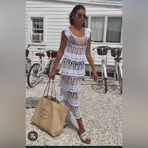 Anna Kosturova Cotillion handmade  Crochet Midi Dress - size S